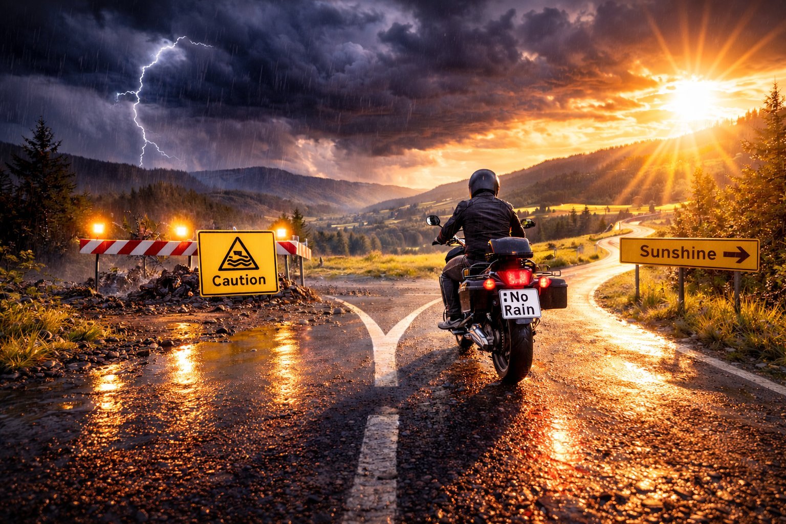 Motorrad an der Gabelung